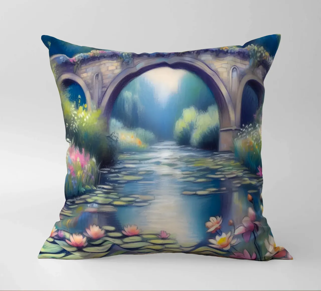 Stagno con ninfee in stile Monet cuscino da ARTOMATIC