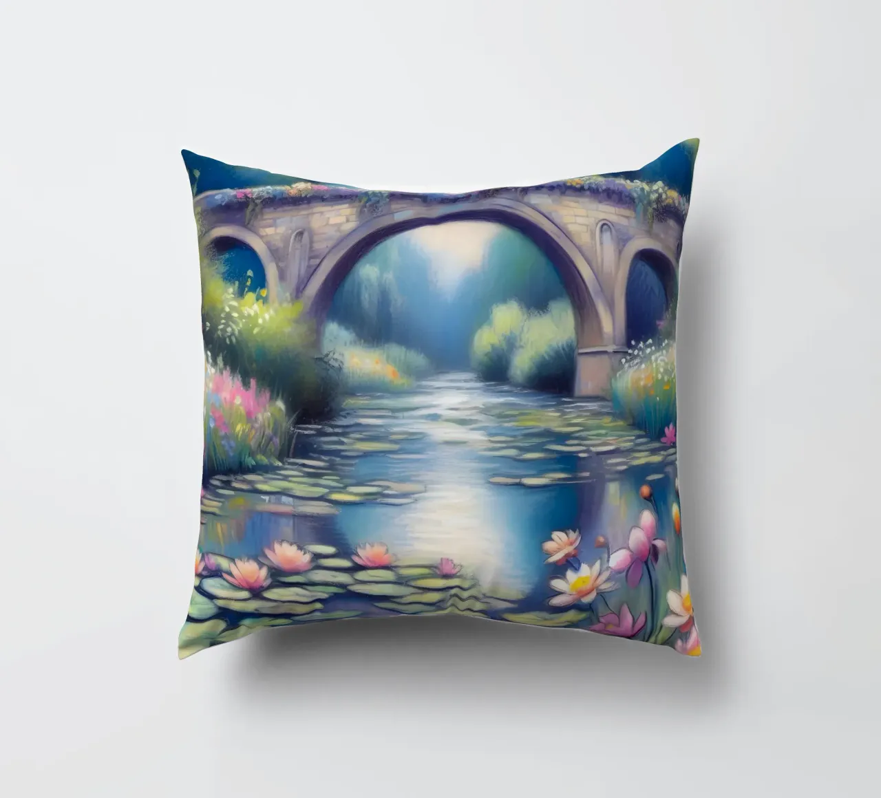 Stagno con ninfee in stile Monet cuscino da ARTOMATIC