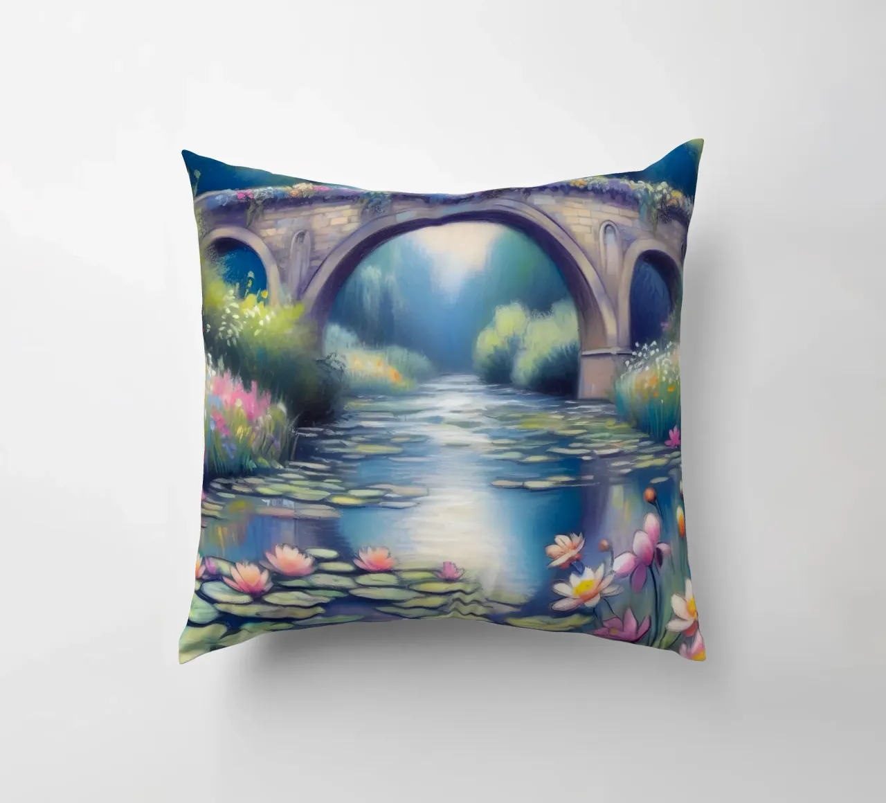 Stagno con ninfee in stile Monet cuscino da ARTOMATIC