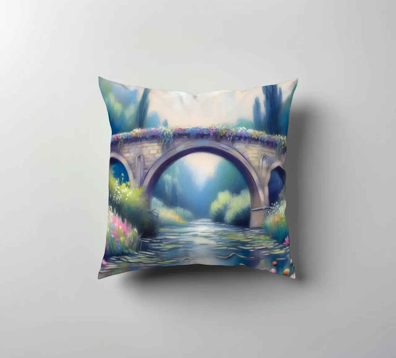 Stagno con ninfee in stile Monet cuscino da ARTOMATIC