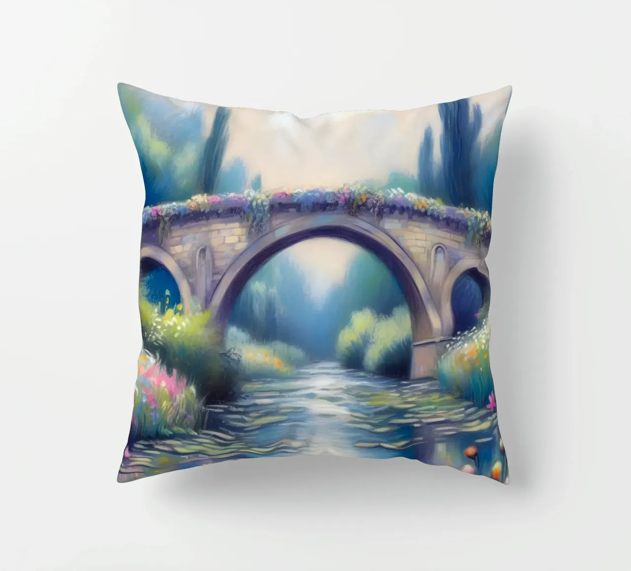 Stagno con ninfee in stile Monet cuscino da ARTOMATIC