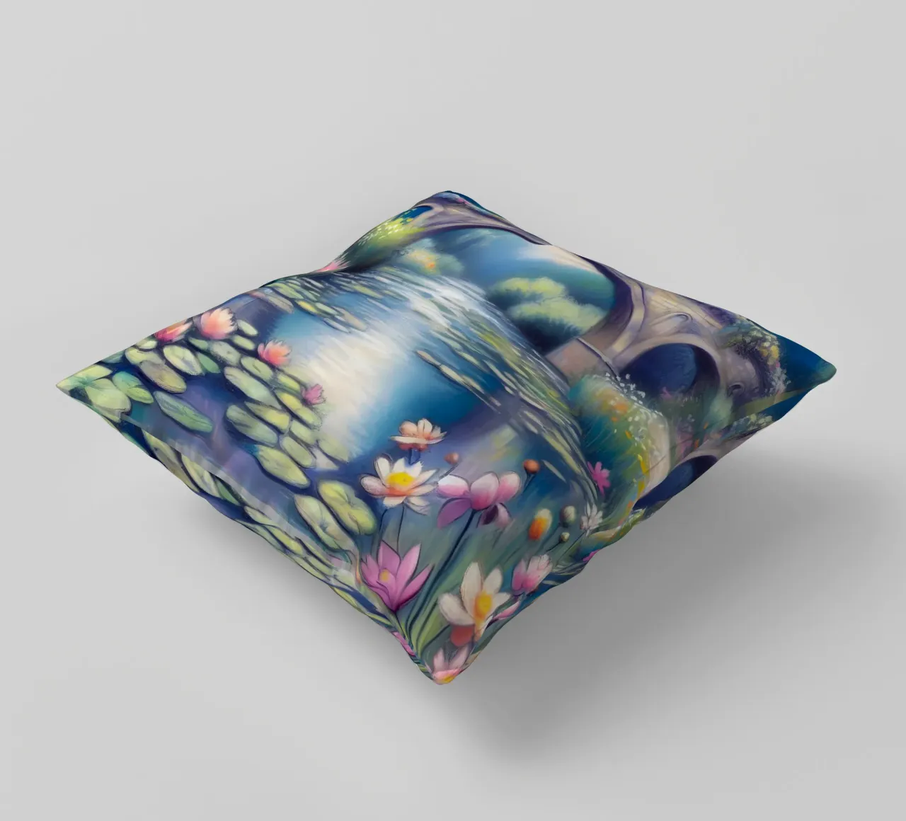 Stagno con ninfee in stile Monet cuscino da ARTOMATIC