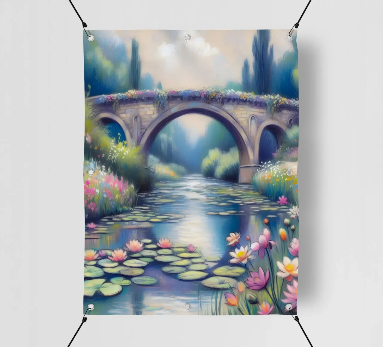 Stagno con ninfee in stile Monet telo in pvc da ARTOMATIC