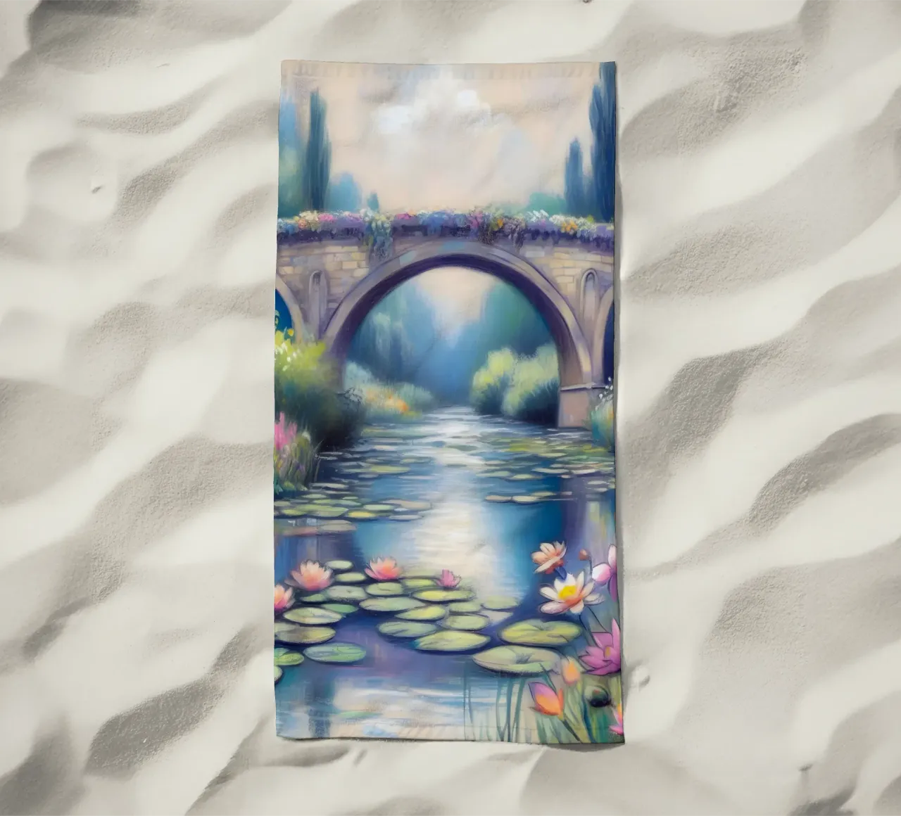 Stagno con ninfee in stile Monet telo mare da ARTOMATIC