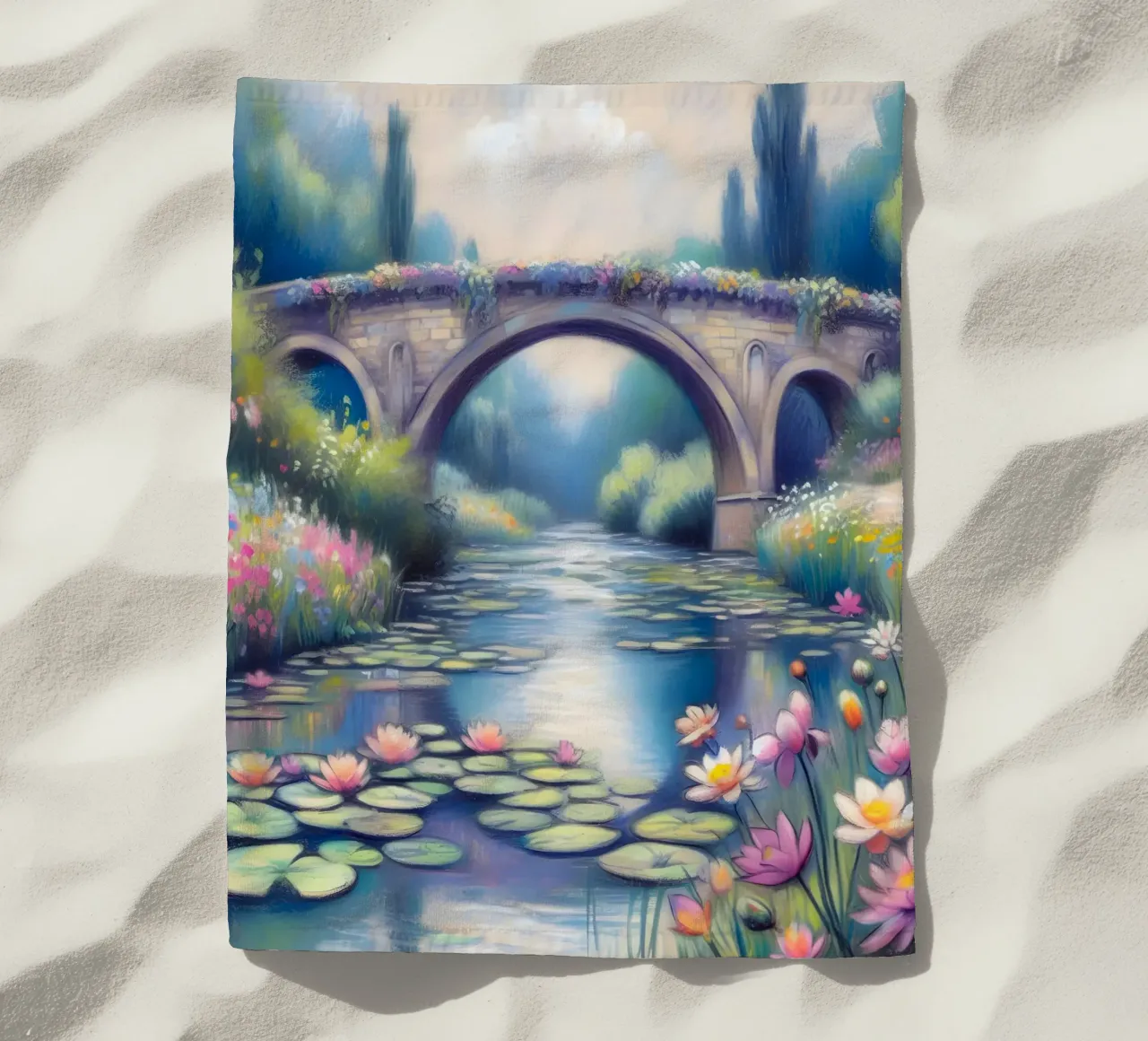 Stagno con ninfee in stile Monet telo mare da ARTOMATIC