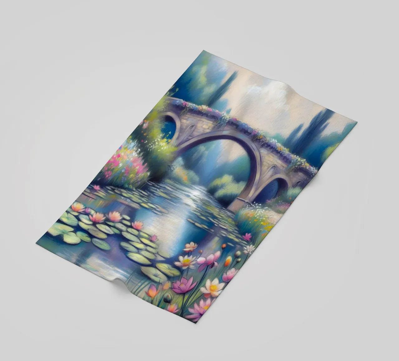 Stagno con ninfee in stile Monet telo mare da ARTOMATIC