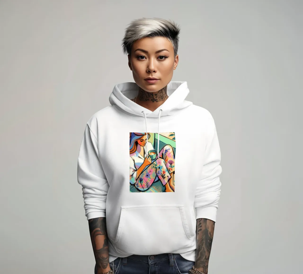 DONNA CALMA E RILASSATA CON IL CAFFÈ felpa con cappuccio da ARTOMATIC