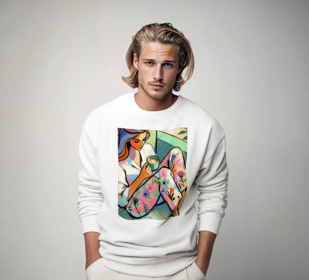 CALM WOMAN RELAXED WITH COFFEE sweatshirt by ARTOMATIC