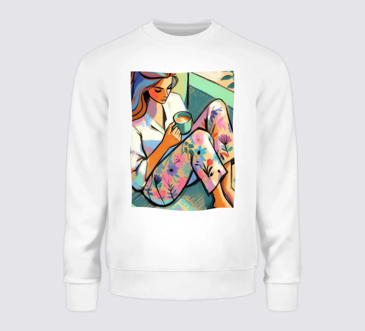 CALM WOMAN RELAXED WITH COFFEE sweatshirt by ARTOMATIC