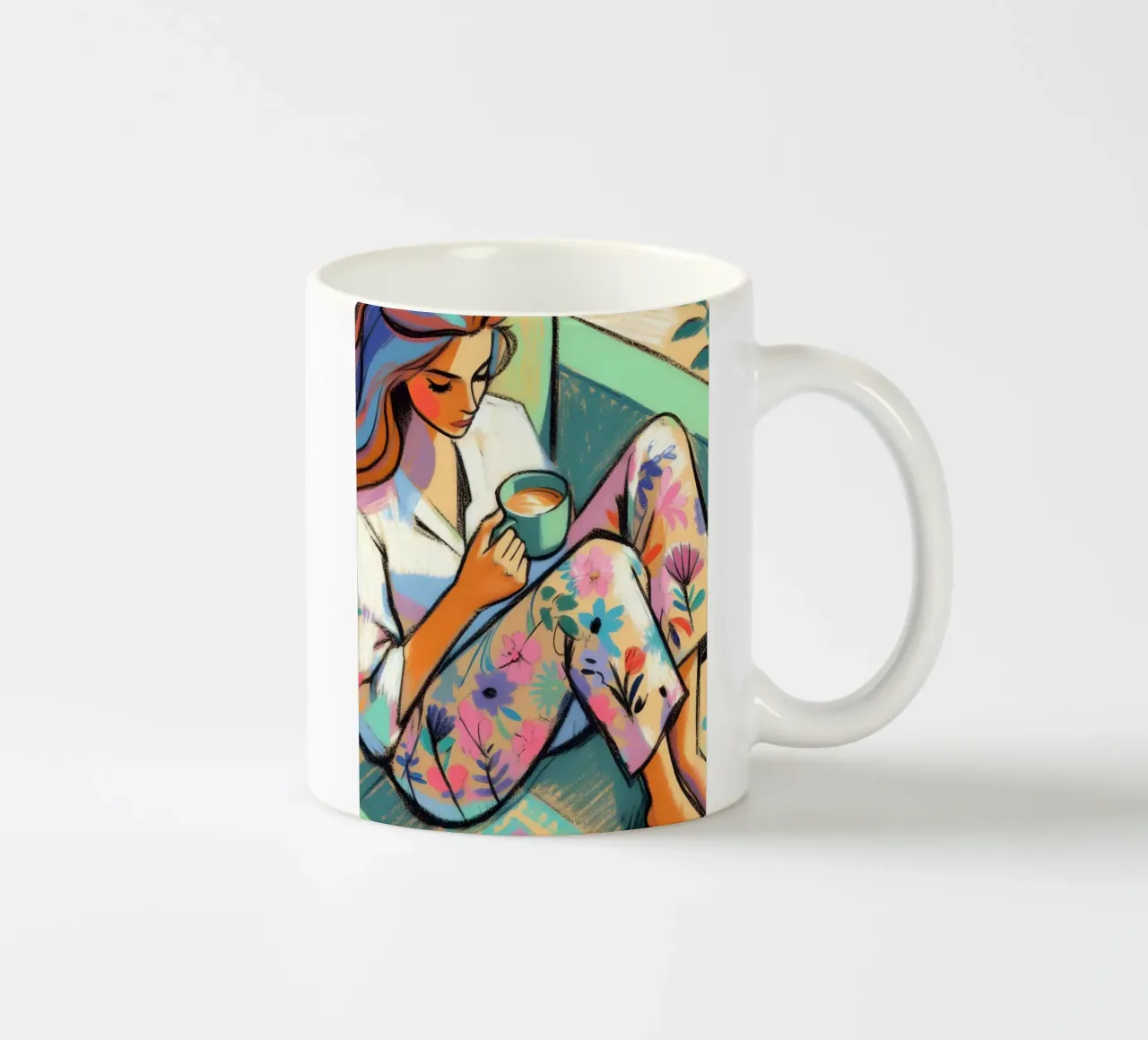 DONNA CALMA E RILASSATA CON IL CAFFÈ tazza in ceramica da ARTOMATIC