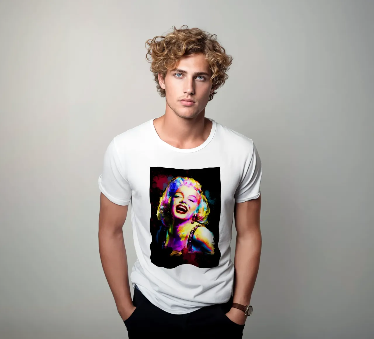 Marilyn Monroe abstract colorful pop art t-shirt by Hantamrata