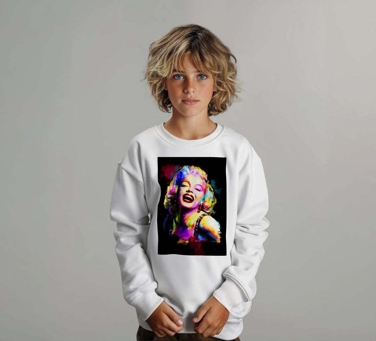 Marilyn Monroe astratto colorato pop art felpa bambino da Hantamrata