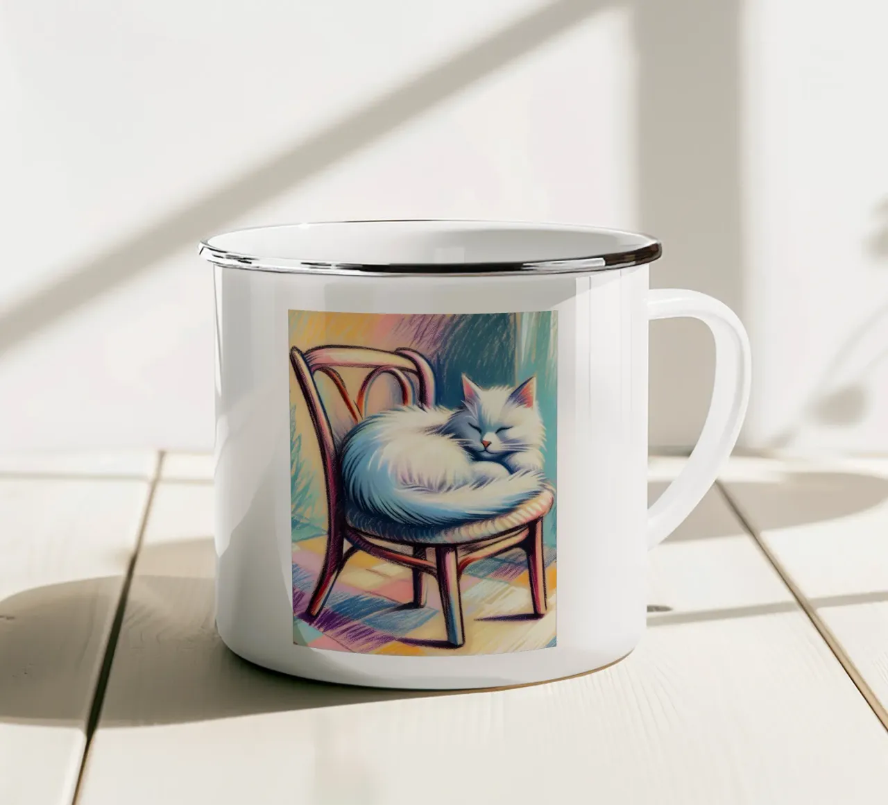 GATTO SULLA SEDIA CHE DORME tazza in smalto da ARTOMATIC