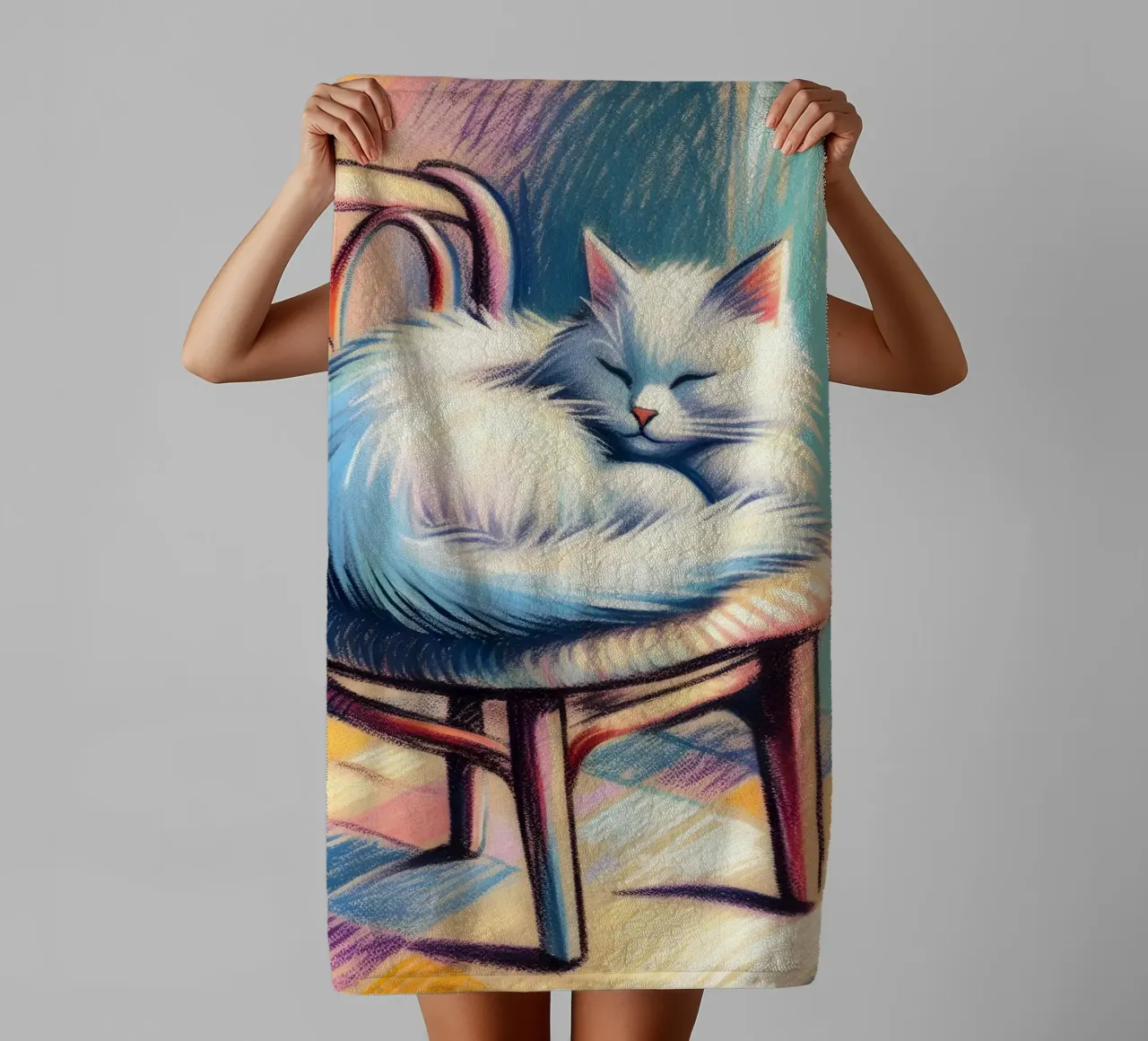 GATTO SULLA SEDIA CHE DORME asciugamano da bagno da ARTOMATIC