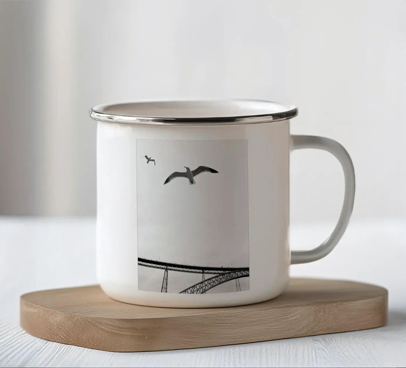 Perspective enamel mug by Sebastian Hilgetag