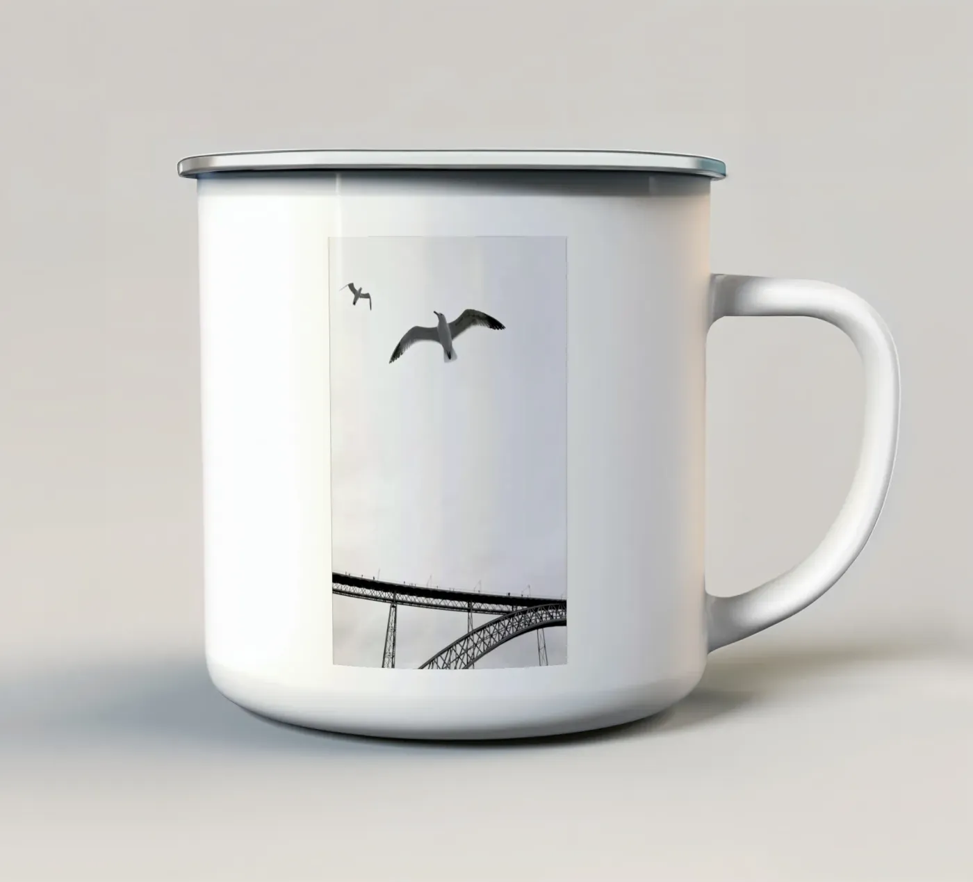 Perspective enamel mug by Sebastian Hilgetag