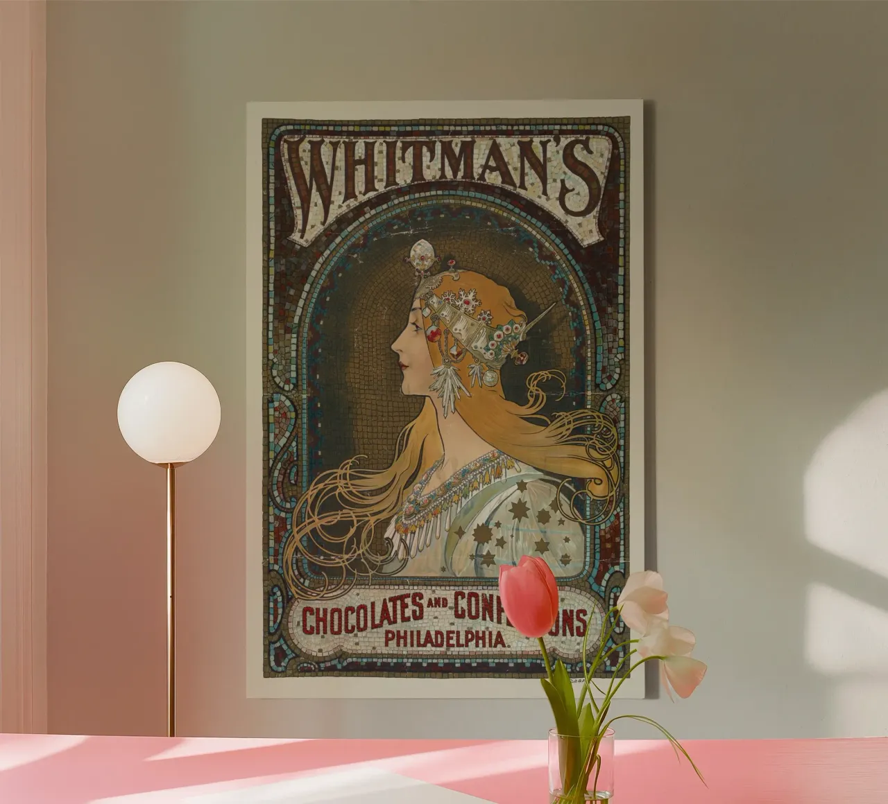 Alfons Mucha - Whitmans chocolade en gebak canvas met Baklijst van Old Masters