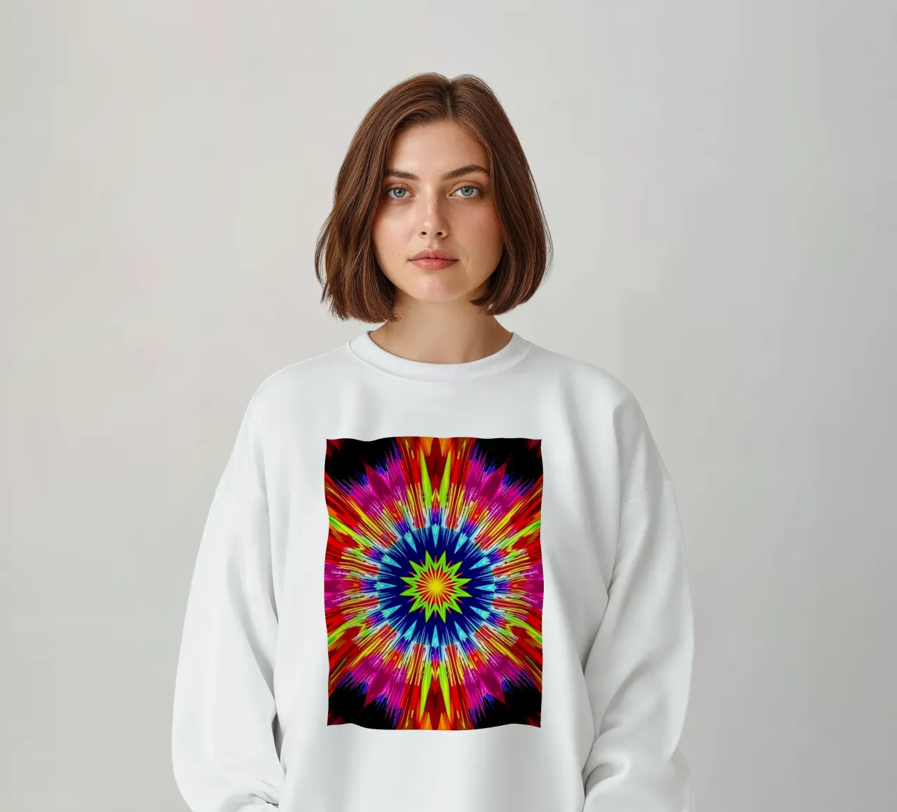 Vibrant abstract design with radial explosion of colors sweatshirt by DesignDoodle