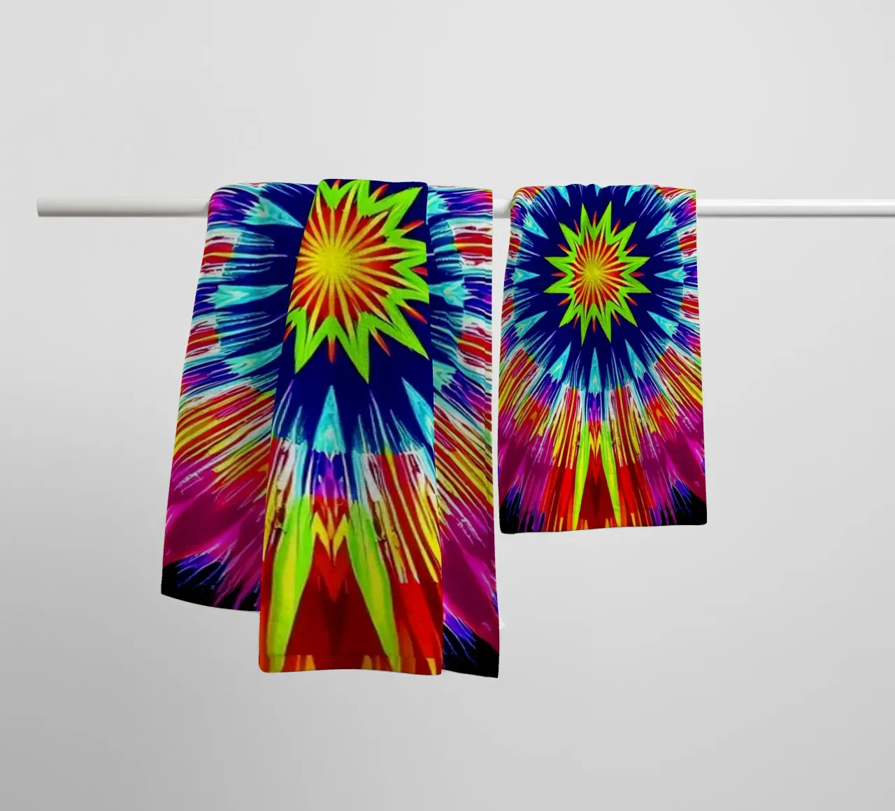 Vibrant abstract design with radial explosion of colors towel by DesignDoodle