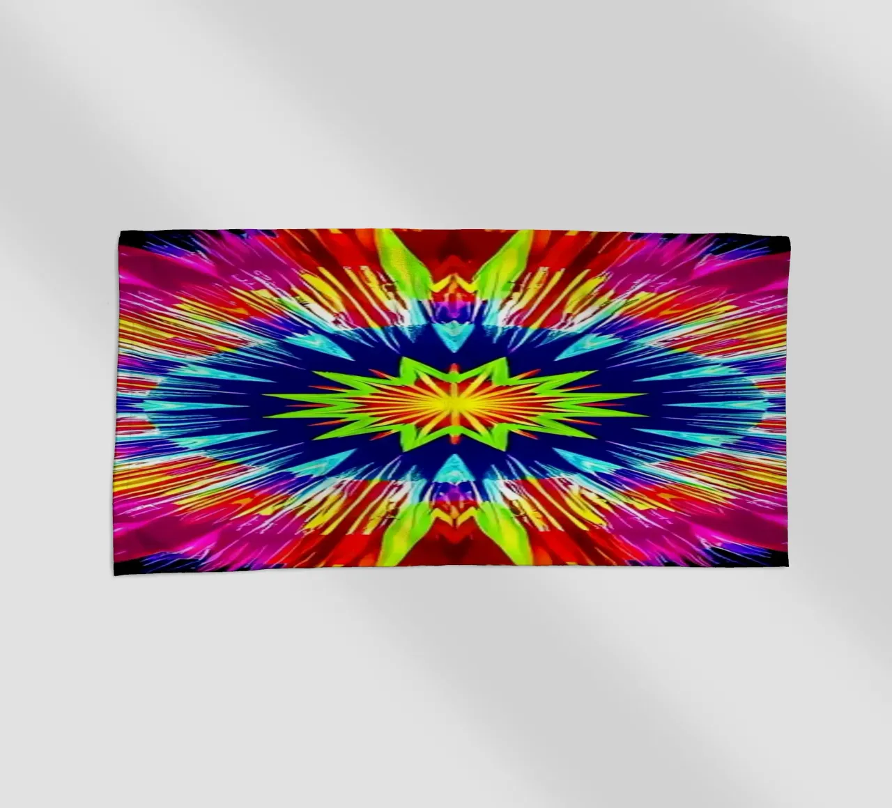 Vibrant abstract design with radial explosion of colors beach towel by DesignDoodle