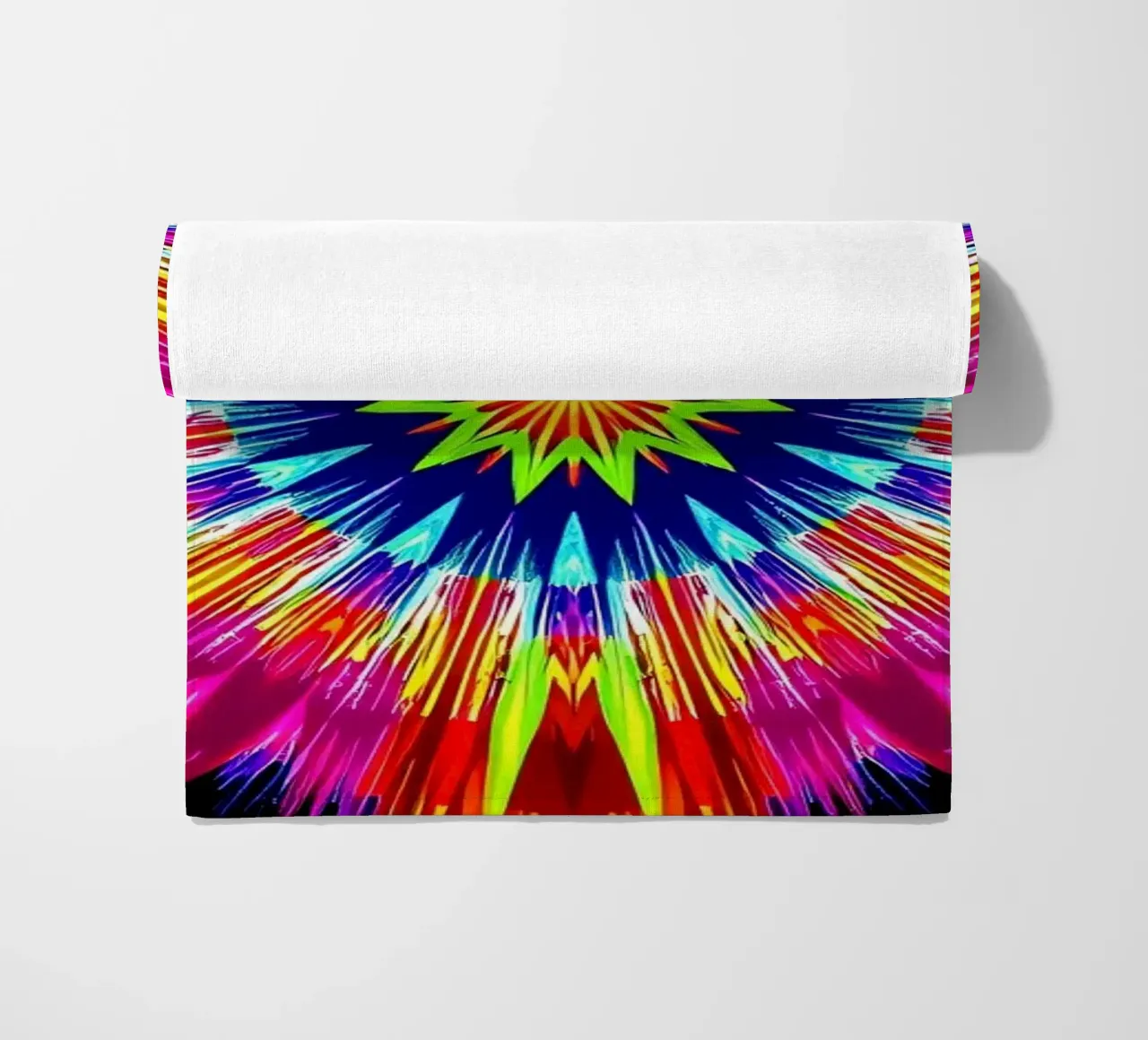 Vibrant abstract design with radial explosion of colors beach towel by DesignDoodle