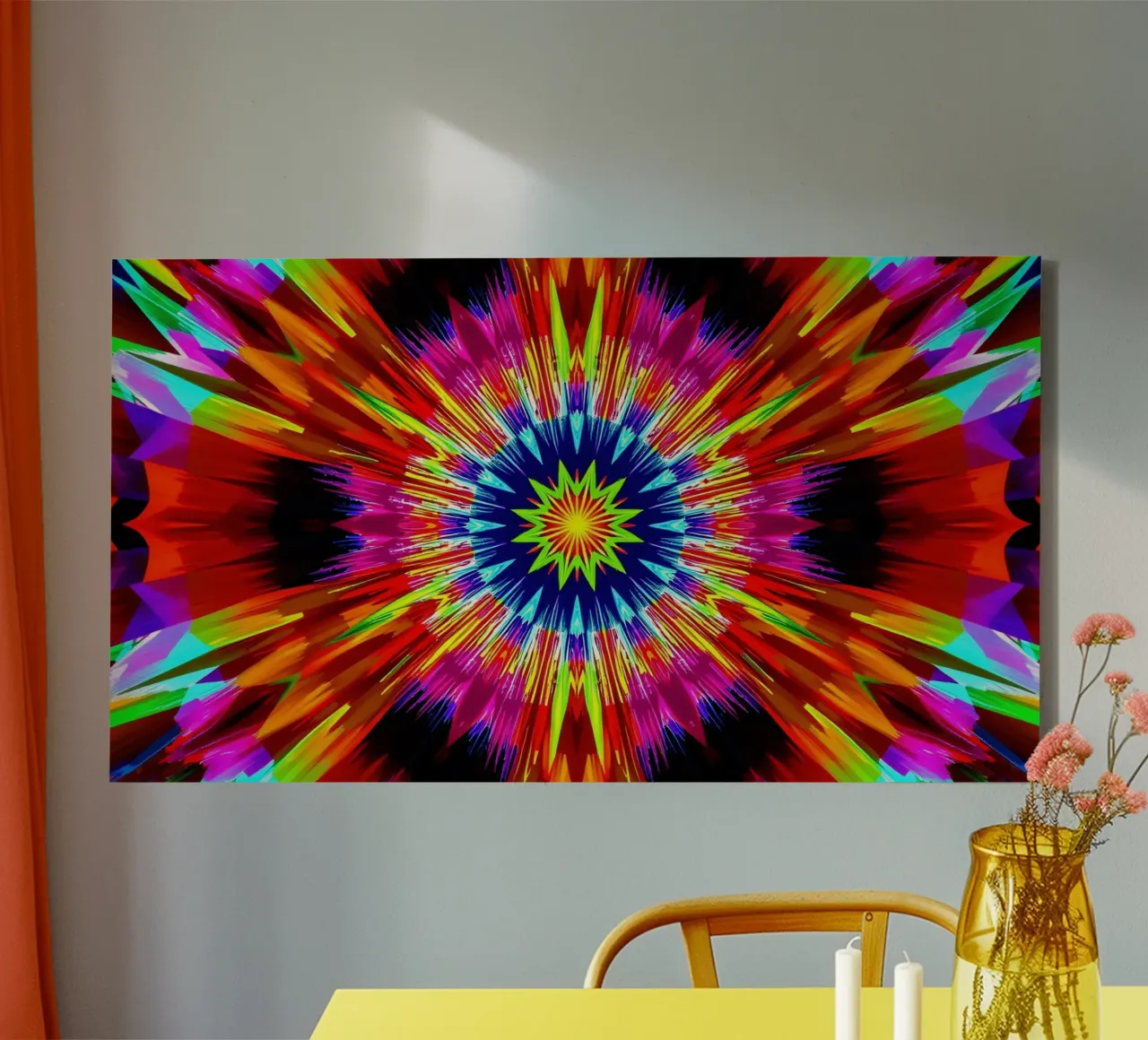 Vibrant abstract design with radial explosion of colors canvas by DesignDoodle