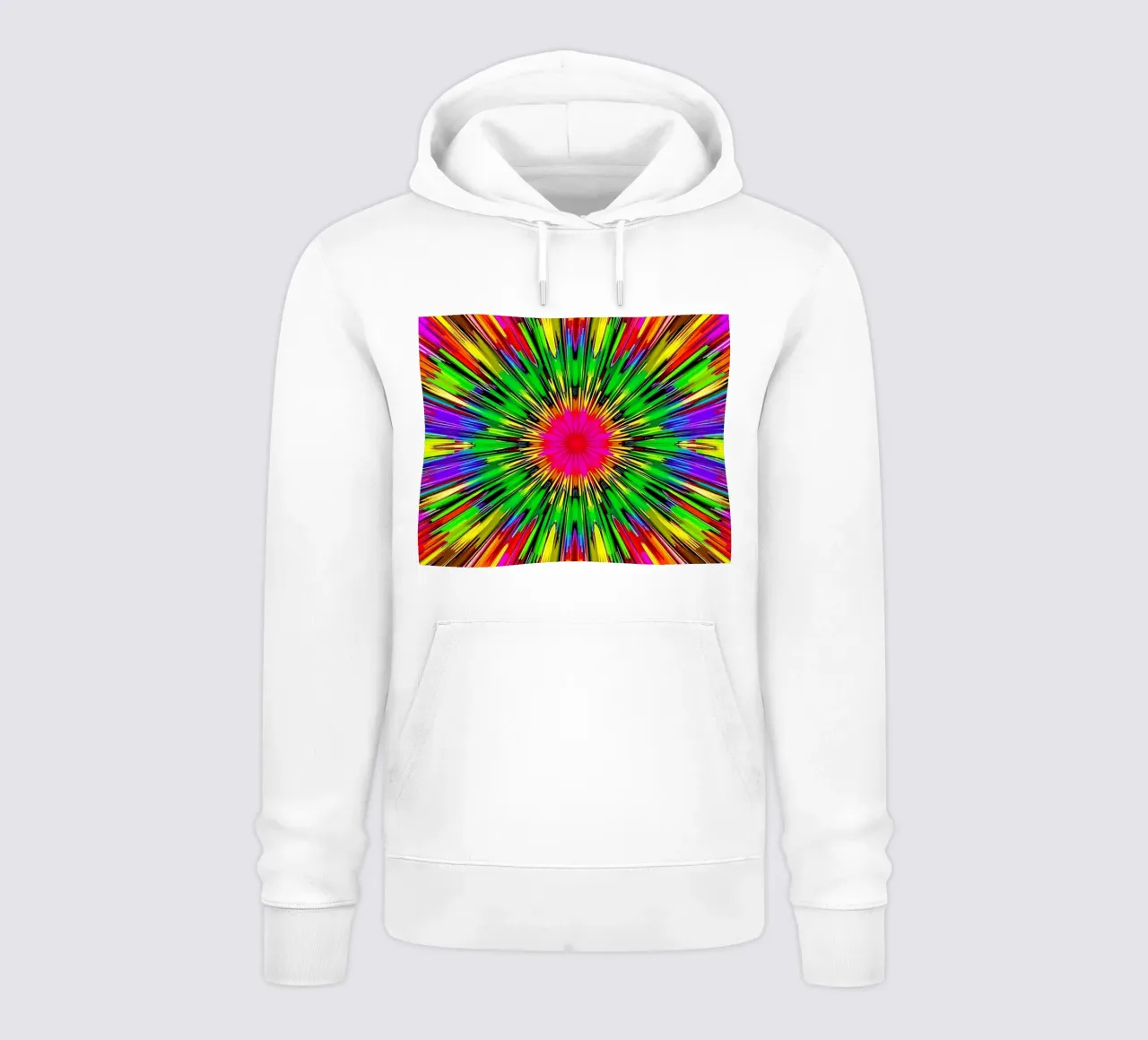 Lebendiges, abstraktes Design mit buntem, radialem Ausbruchsmuster Hoodie von DesignDoodle