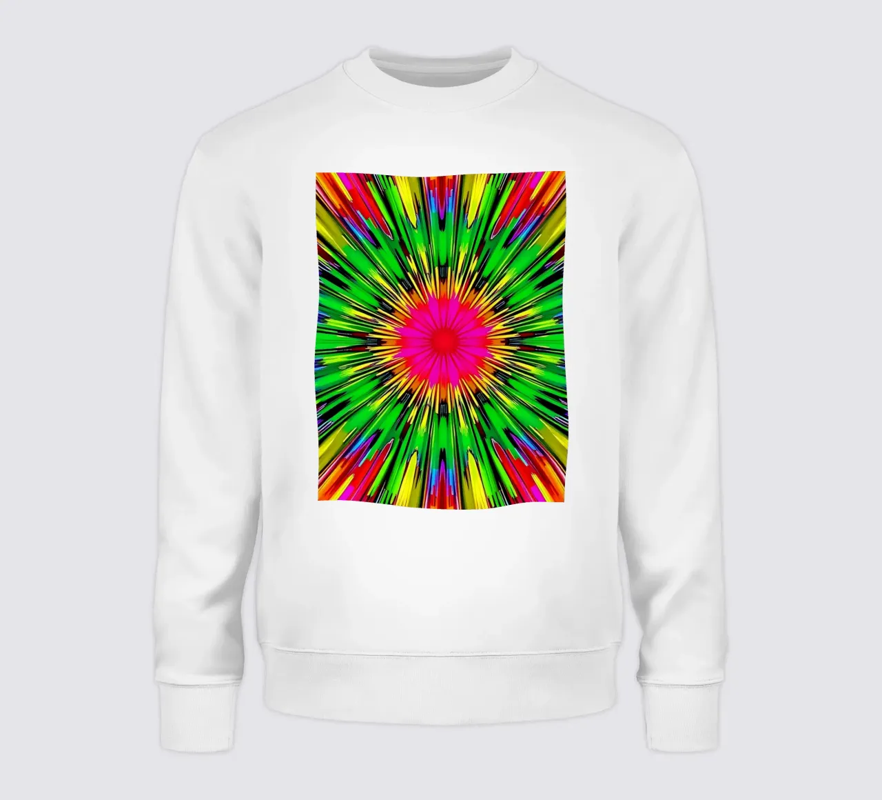 Vibrant abstract design with colorful radial burst pattern sweatshirt by DesignDoodle