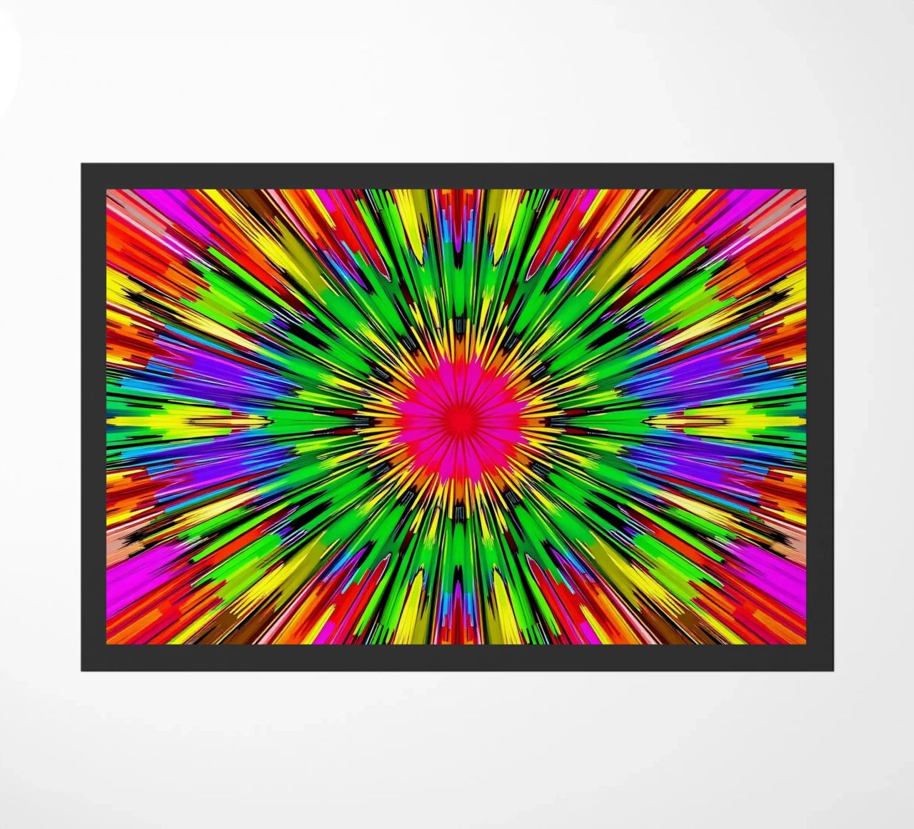 Vibrant abstract design with colorful radial burst pattern doormat by DesignDoodle