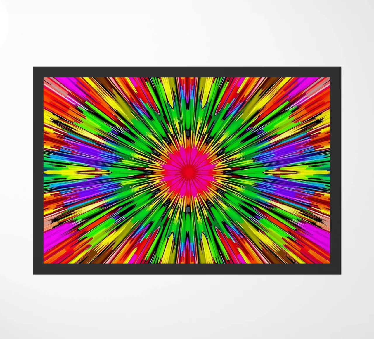 Vibrant abstract design with colorful radial burst pattern doormat by DesignDoodle