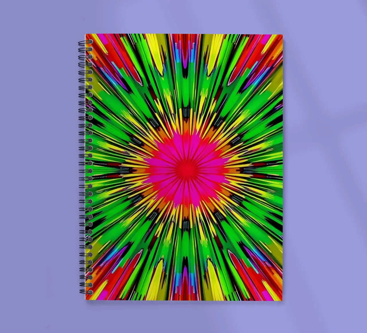 Vibrant abstract design with colorful radial burst pattern spiral notebook by DesignDoodle