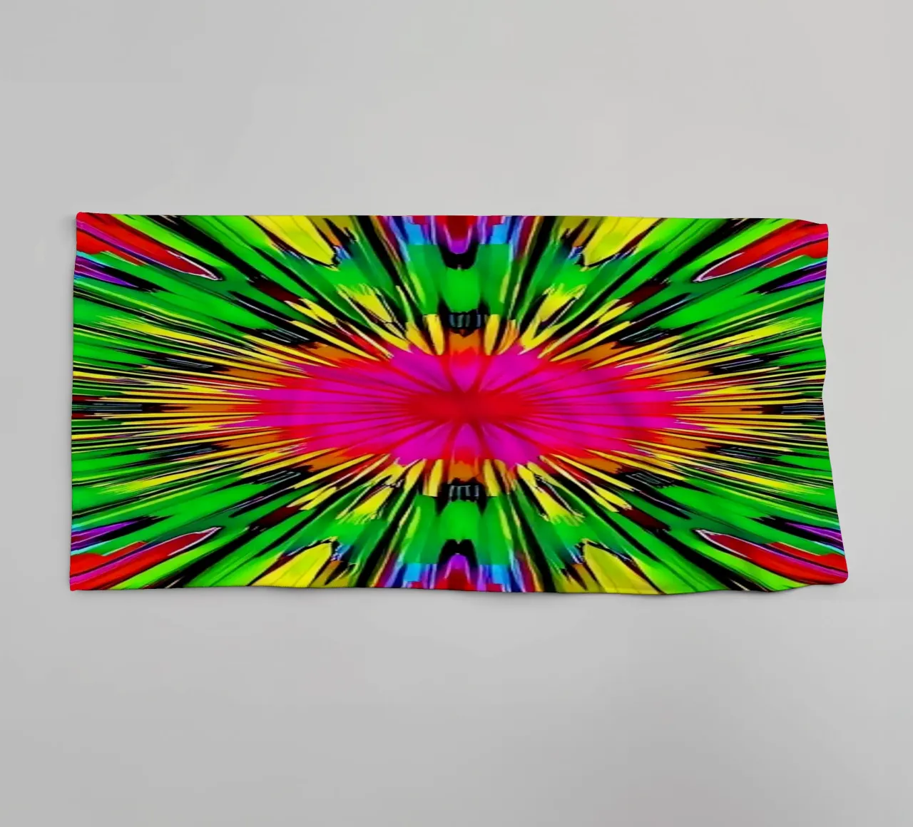 Vibrant abstract design with colorful radial burst pattern towel by DesignDoodle