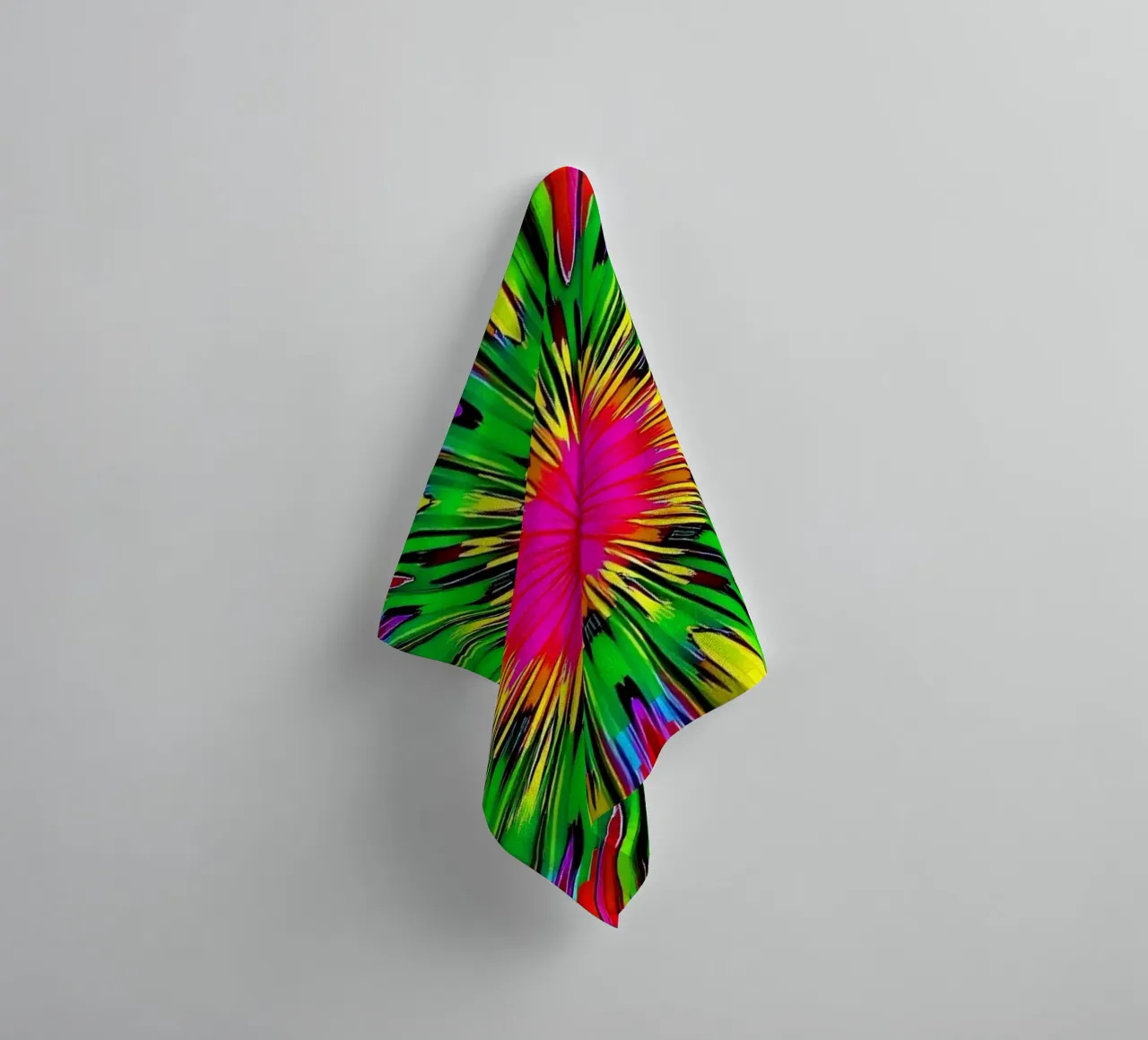 Vibrant abstract design with colorful radial burst pattern towel by DesignDoodle
