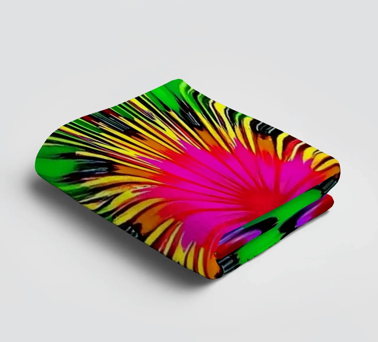 Vibrant abstract design with colorful radial burst pattern towel by DesignDoodle