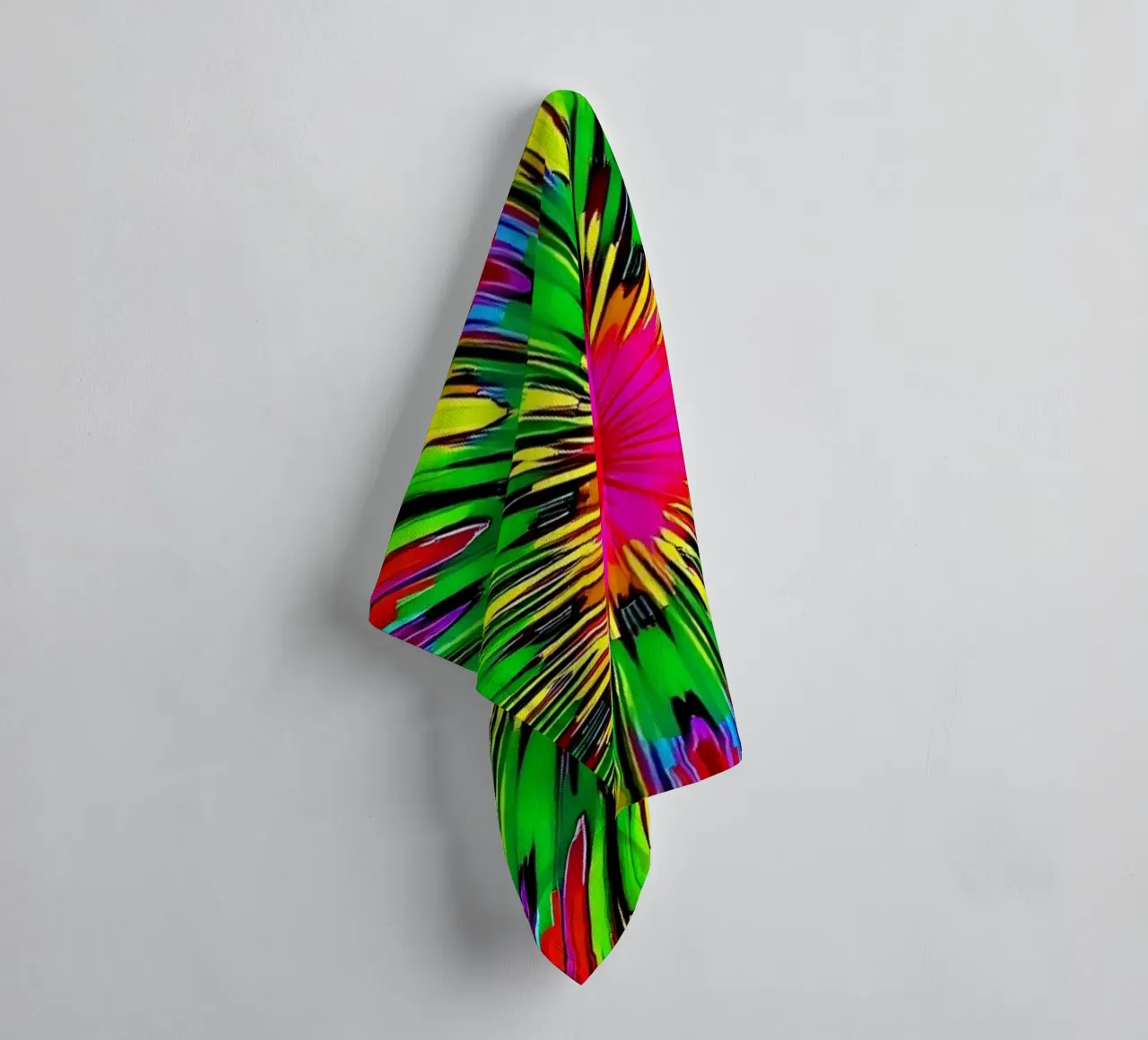 Vibrant abstract design with colorful radial burst pattern towel by DesignDoodle