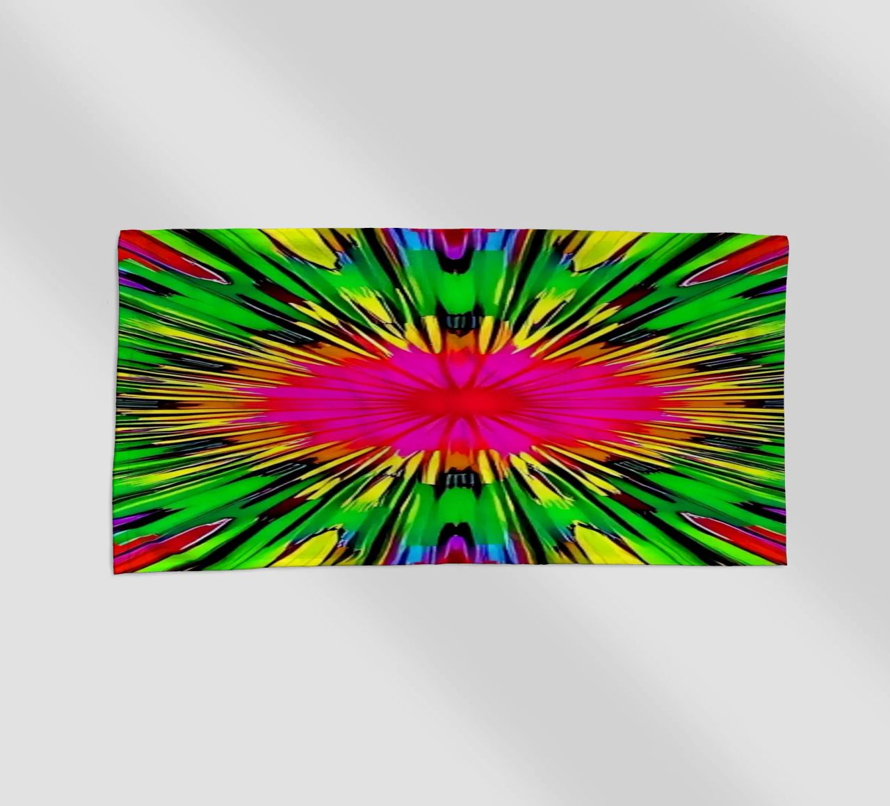 Vibrant abstract design with colorful radial burst pattern beach towel by DesignDoodle
