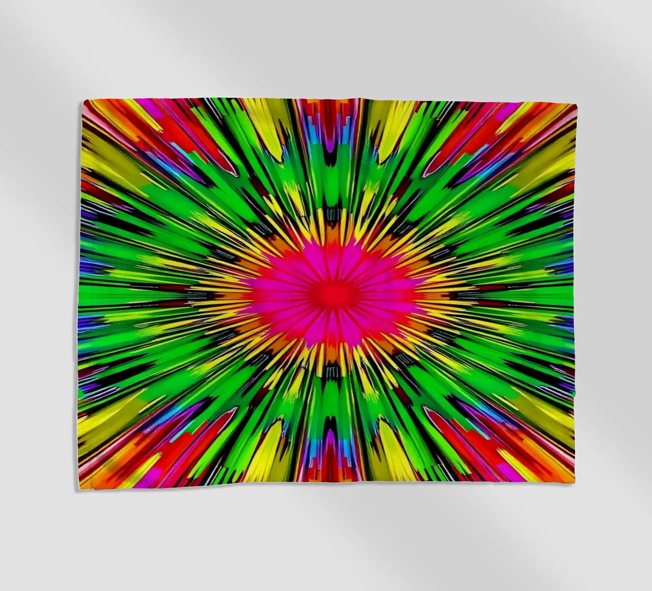 Vibrant abstract design with colorful radial burst pattern beach towel by DesignDoodle
