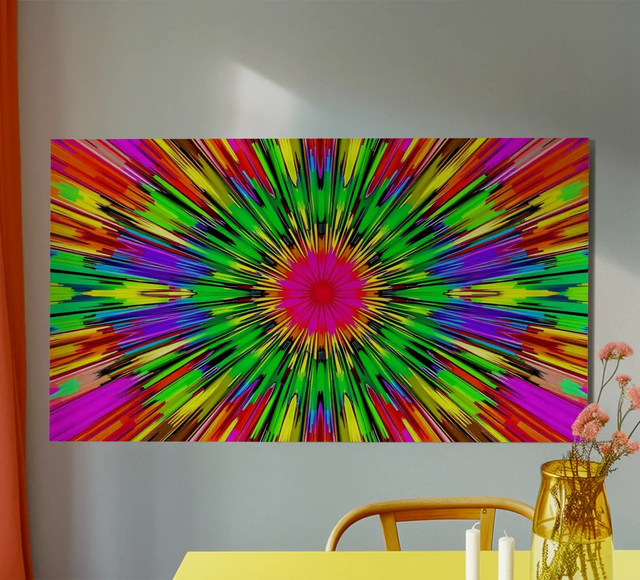 Vibrant abstract design with colorful radial burst pattern alu-dibond by DesignDoodle