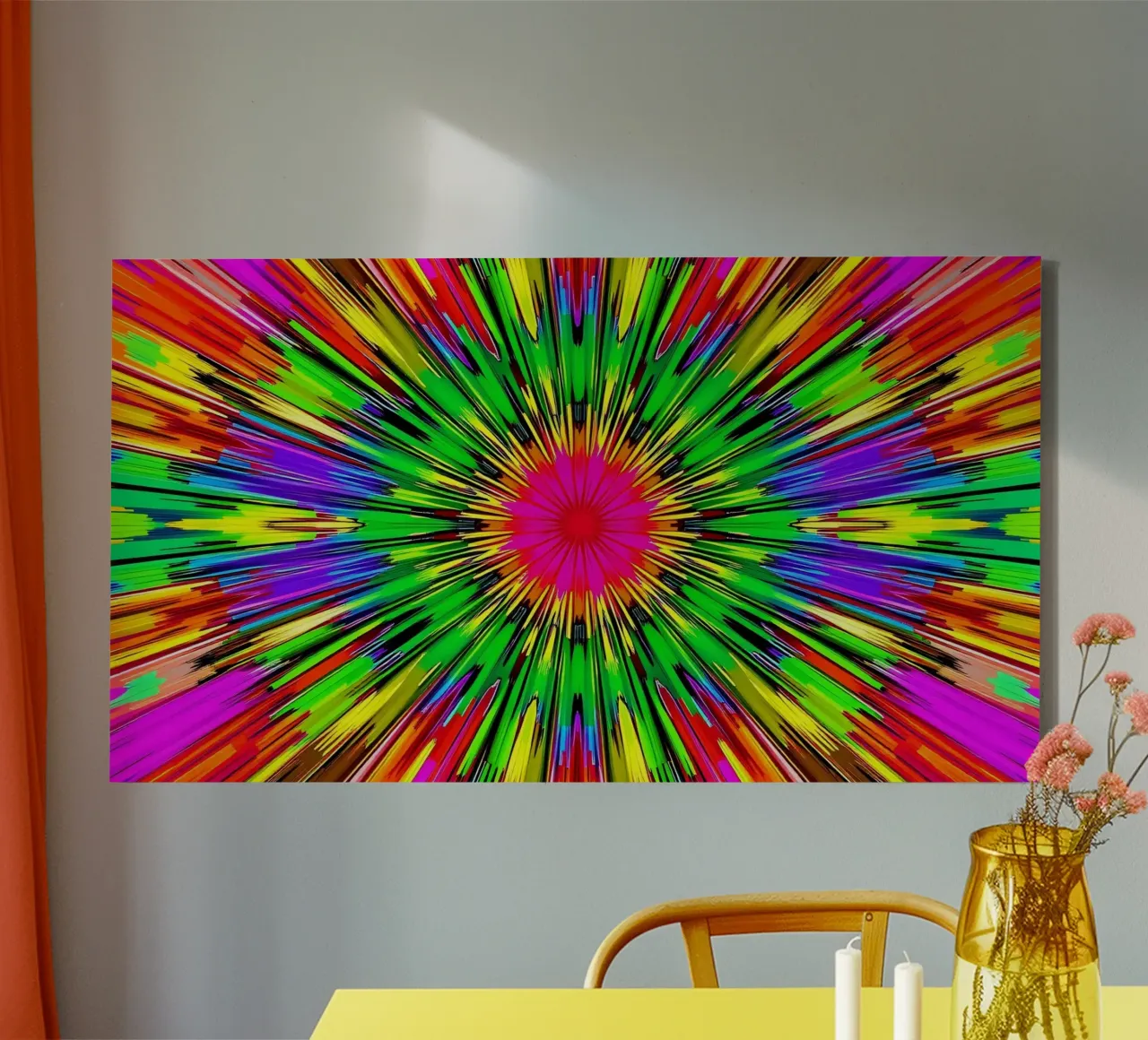 Vibrant abstract design with colorful radial burst pattern canvas by DesignDoodle