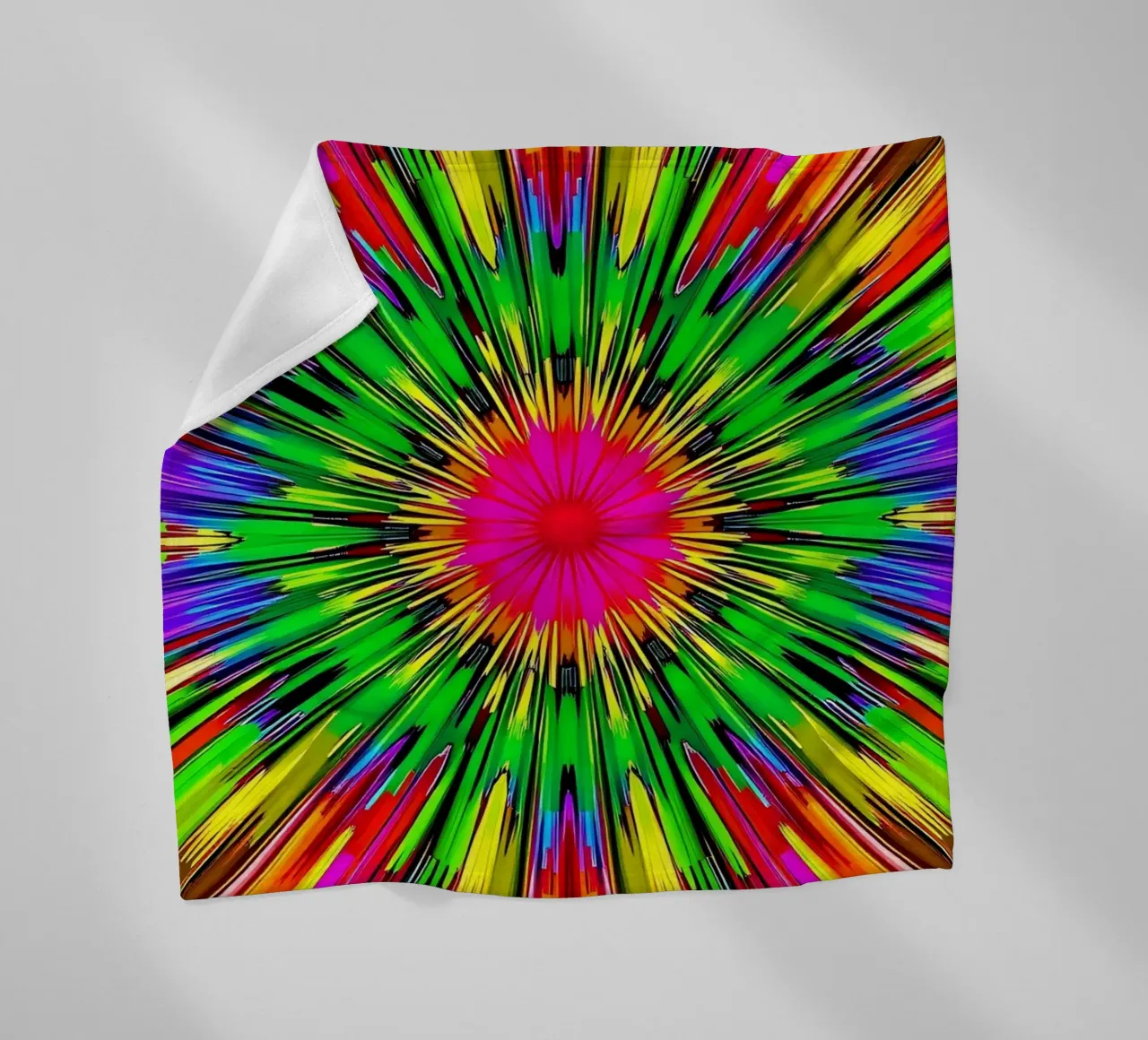 Vibrant abstract design with colorful radial burst pattern fleece blanket by DesignDoodle