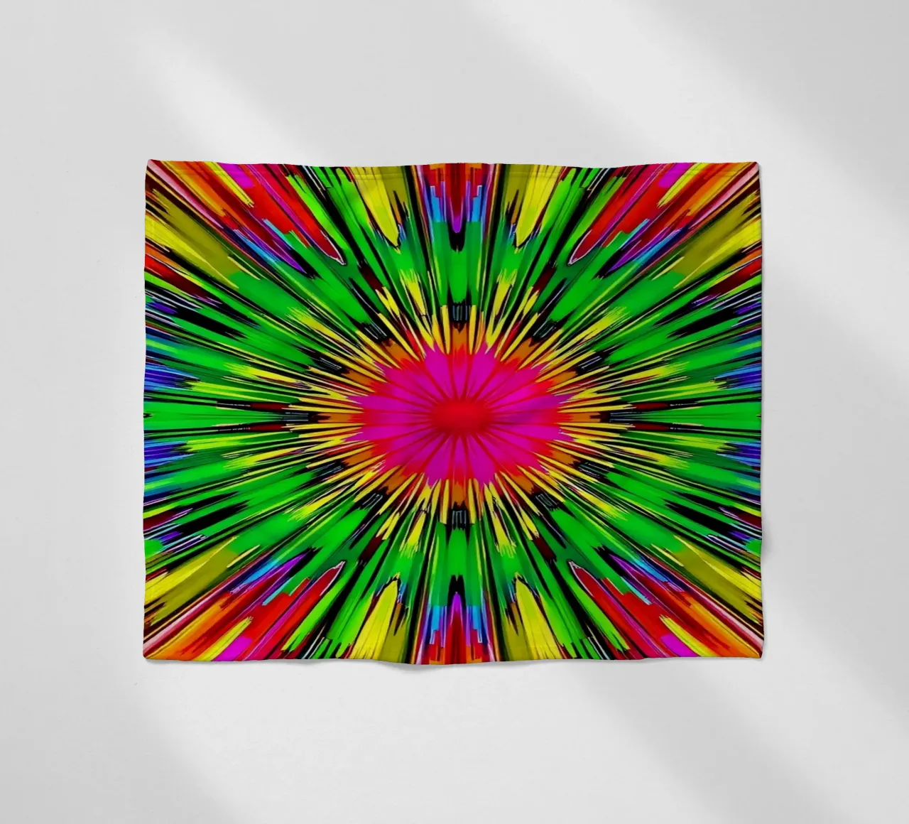 Vibrant abstract design with colorful radial burst pattern fleece blanket by DesignDoodle