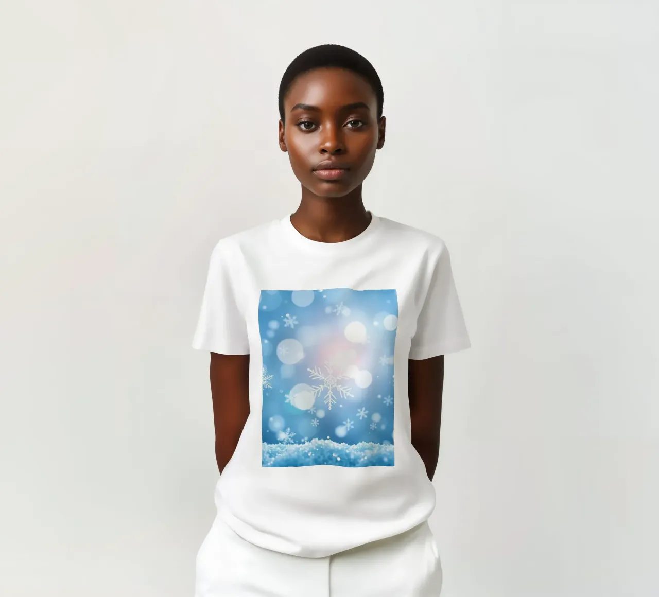 Winter abstract background with snowflakes and shimmering t-shirt by DesignDoodle