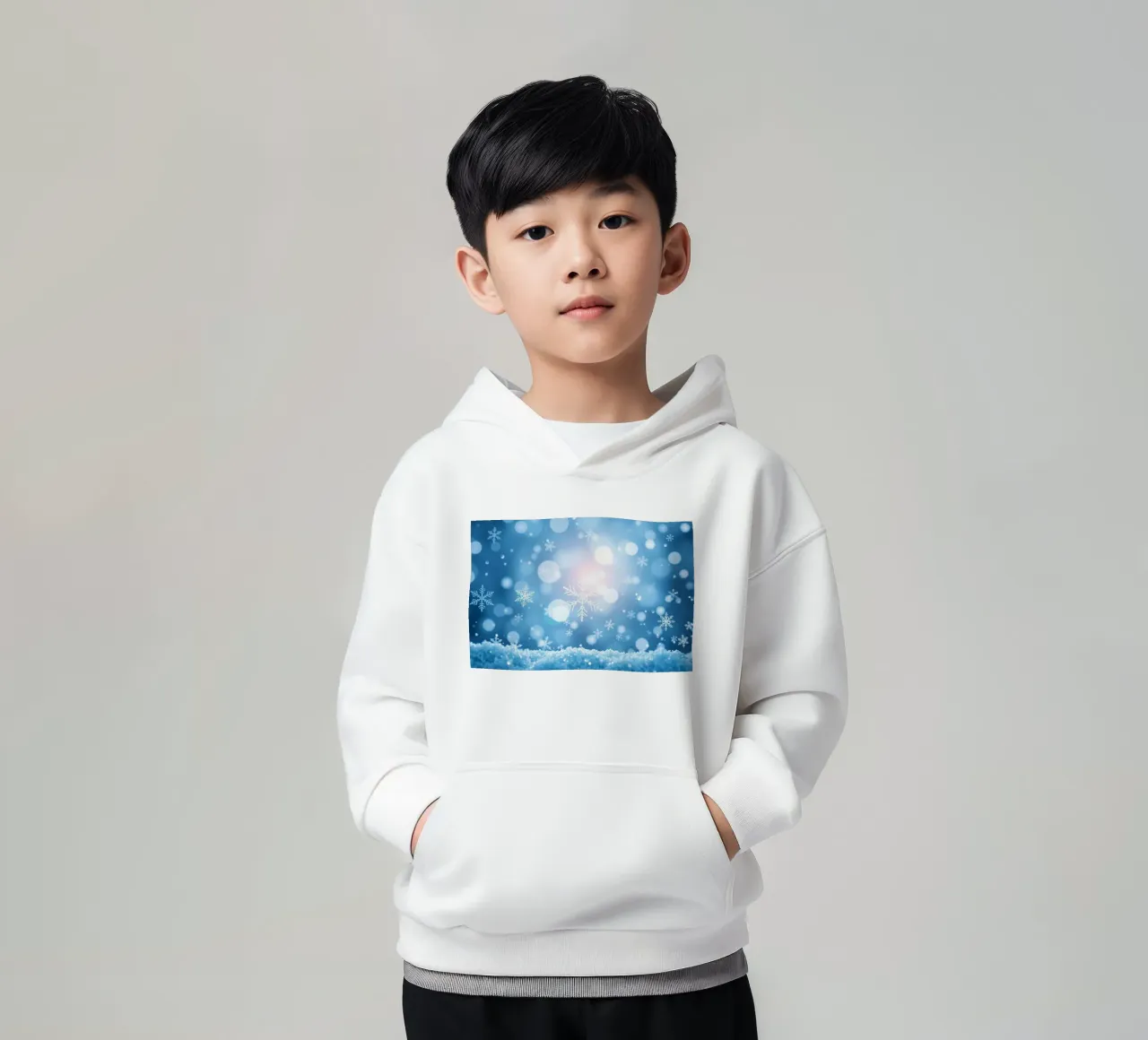 Sfondo astratto invernale con fiocchi di neve e scintillio felpa bambino con cappuccio da DesignDoodle