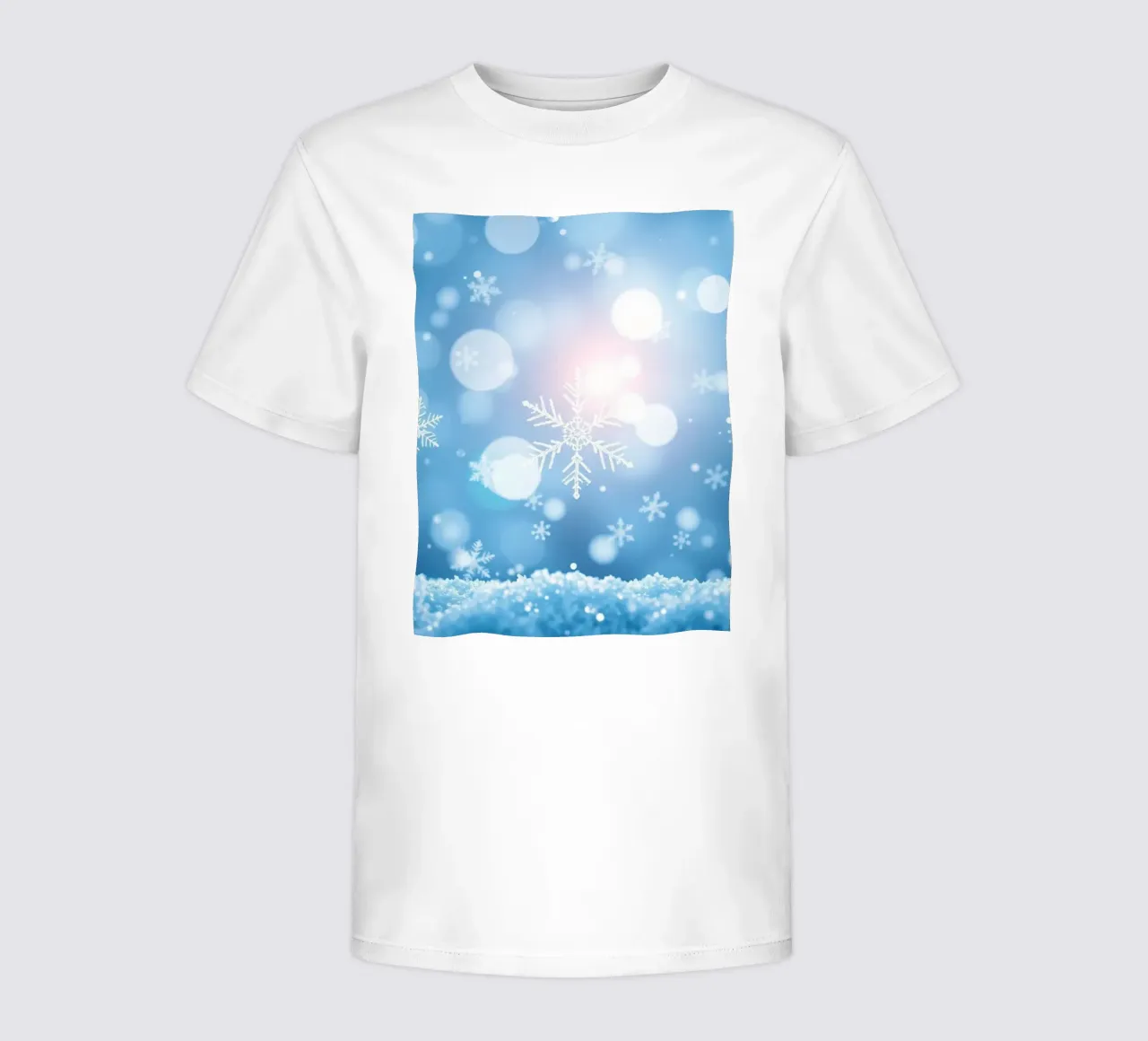 Winter abstract background with snowflakes and shimmering kids t-shirt by DesignDoodle