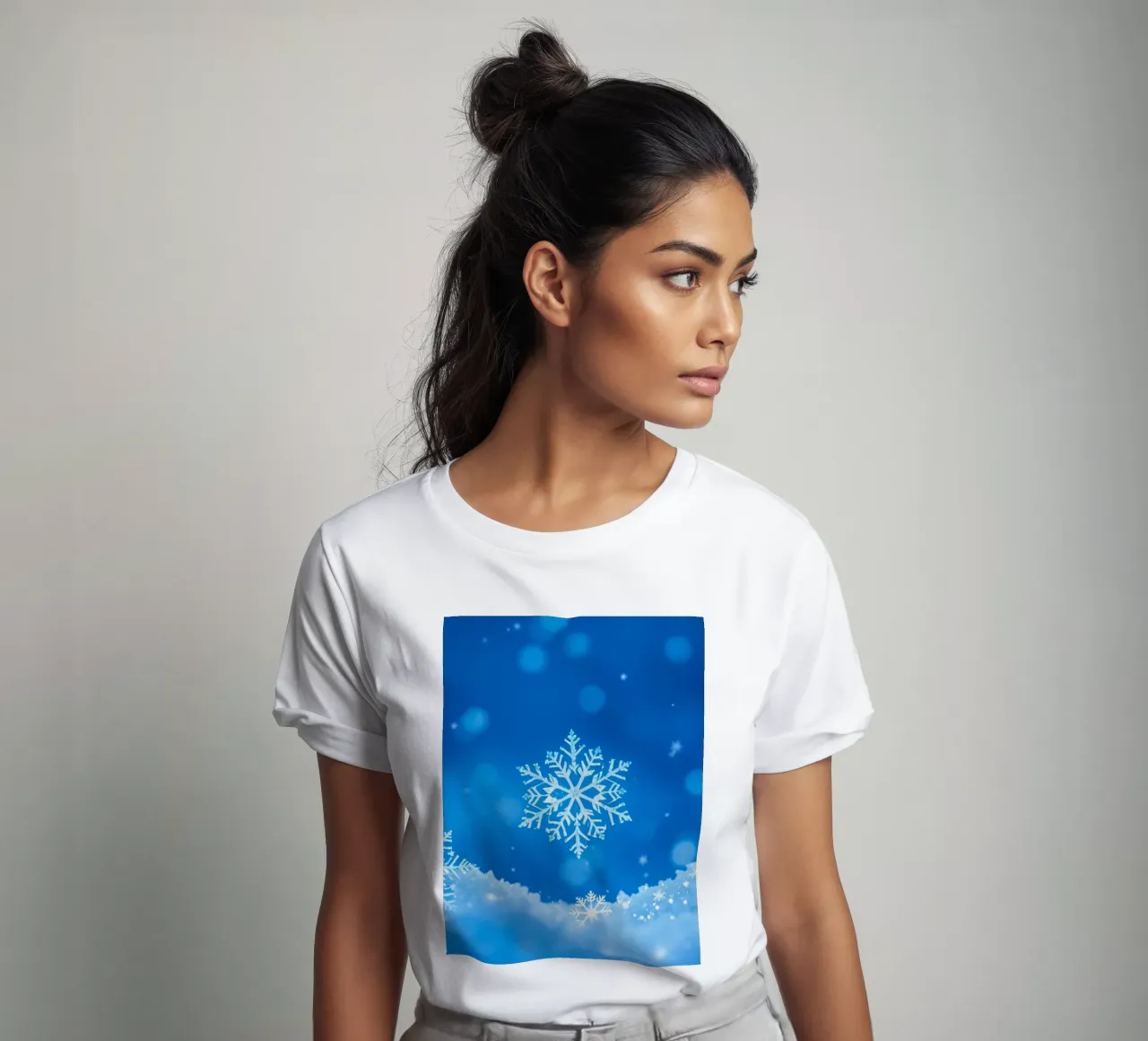 sfondo invernale con fiocchi di neve e un disegno blu. t-shirt da DesignDoodle