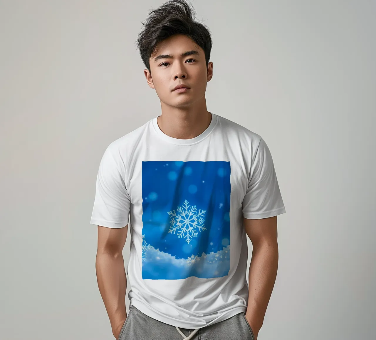 sfondo invernale con fiocchi di neve e un disegno blu. t-shirt da DesignDoodle