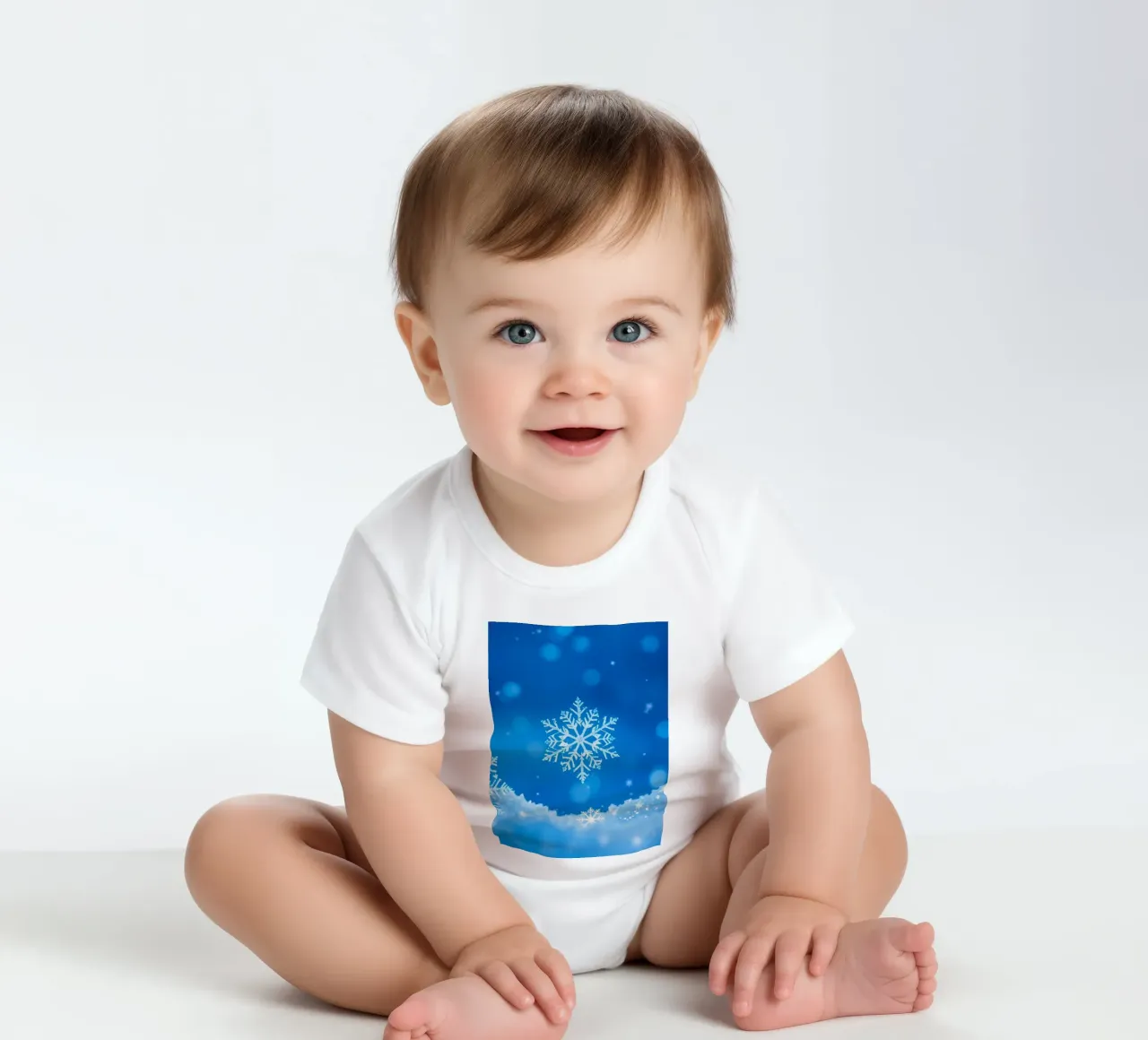 sfondo invernale con fiocchi di neve e un disegno blu. body neonato maniche corte da DesignDoodle