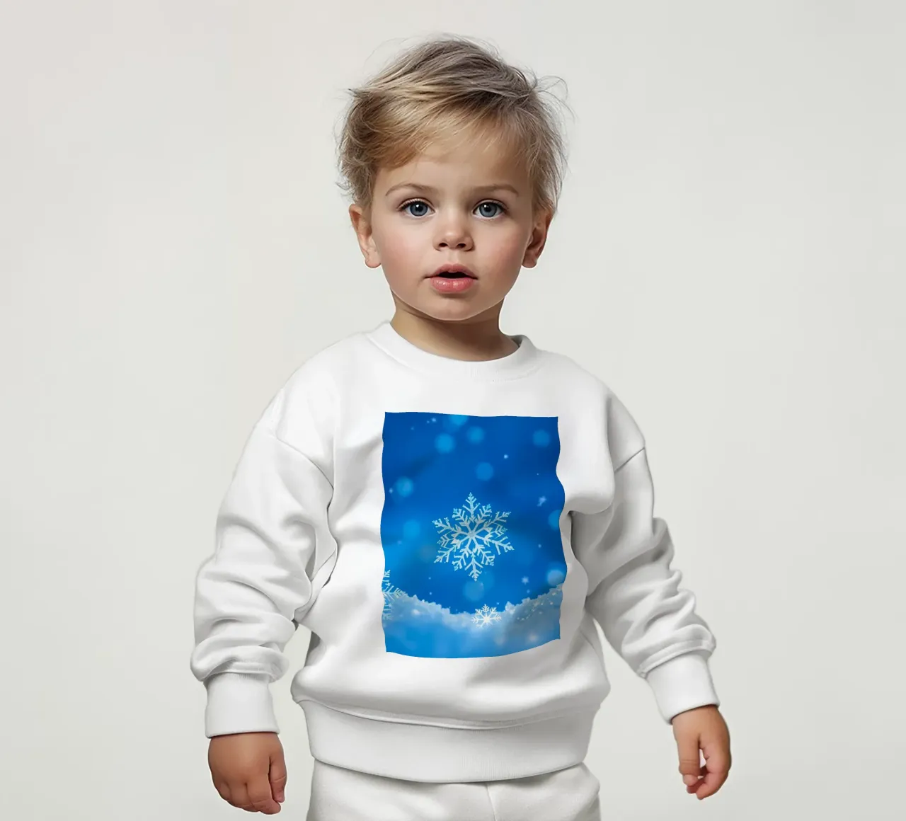 sfondo invernale con fiocchi di neve e un disegno blu. felpa neonato da DesignDoodle