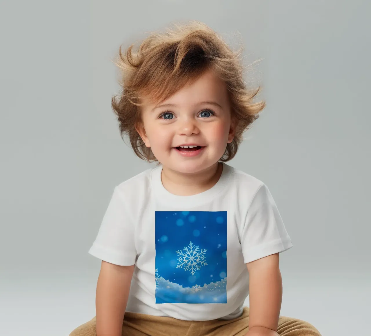 sfondo invernale con fiocchi di neve e un disegno blu. maglietta neonato da DesignDoodle