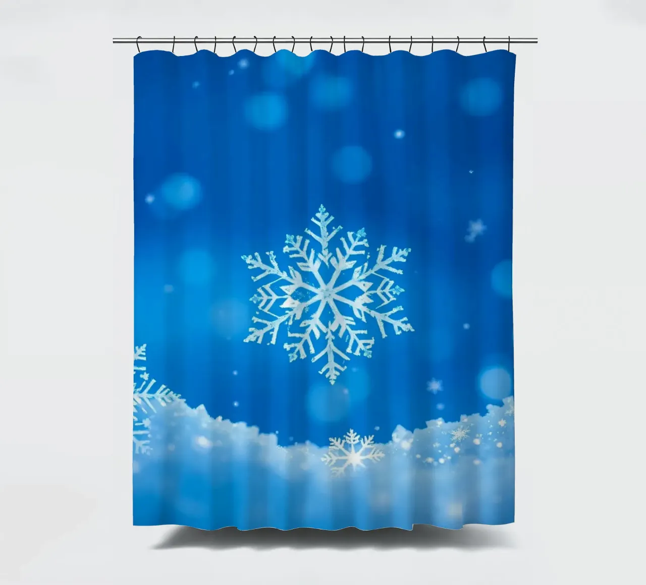 winter background design featuring snowflakes with a blue shower curtain by DesignDoodle